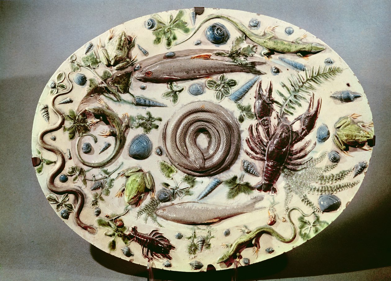 Prato &39;Rustique Figuline&39; com fundo branco (faiança) de Bernard Palissy