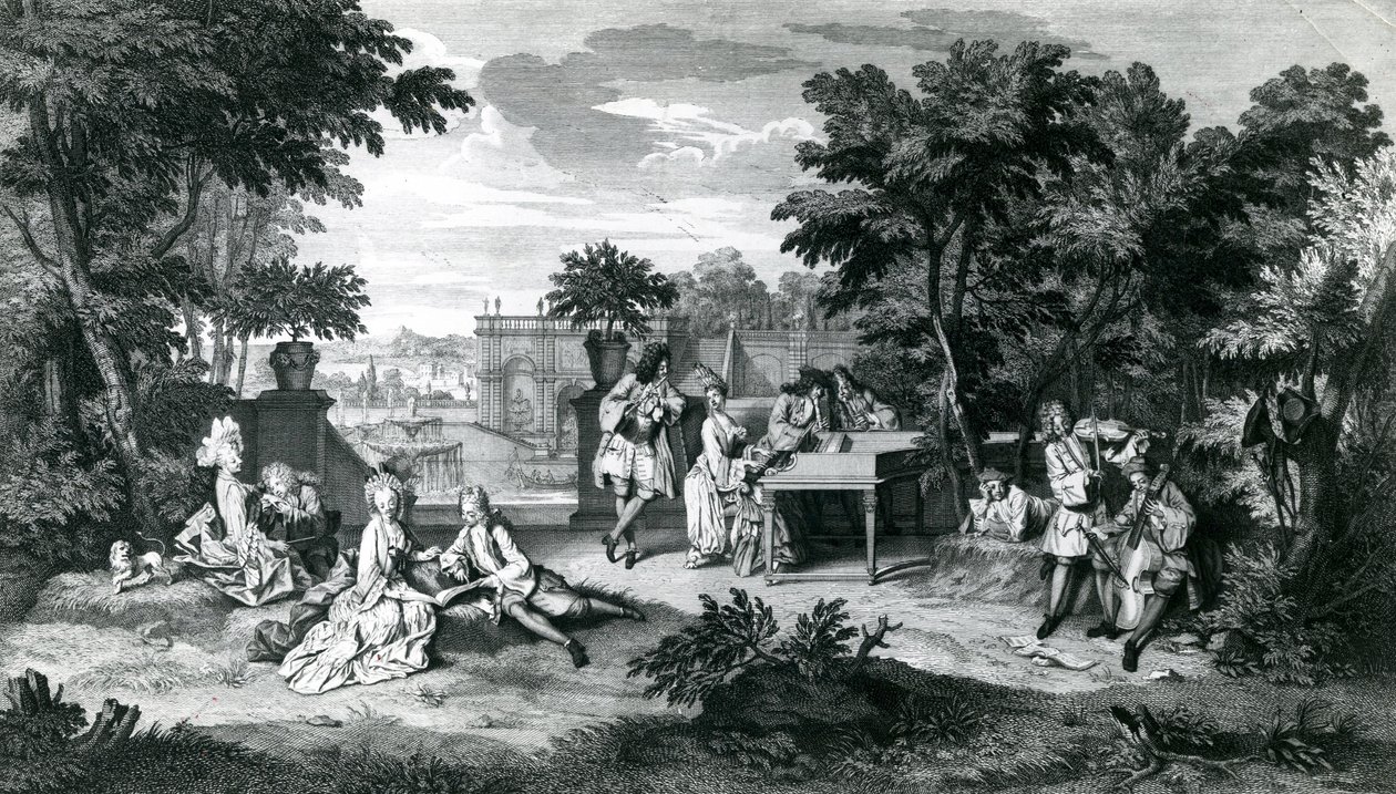 Na sombra dos bosques em um belo dia de verão..c.1710 de Bernard Picart