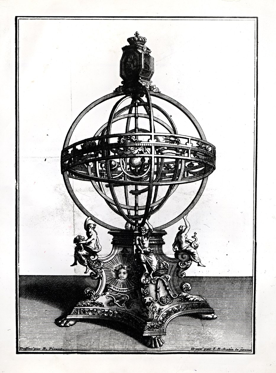 Uma Esfera Armilar do Sistema Copernicano, gravada por Gerard Jean Baptiste Scotin (1671-1716) de Bernard Picart
