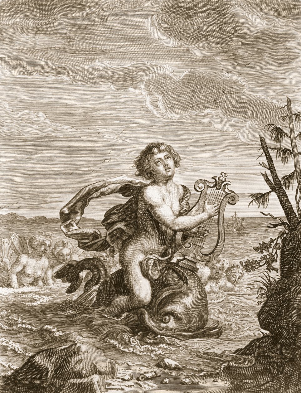 Arion Preservado por um Golfinho, 1731 de Bernard Picart