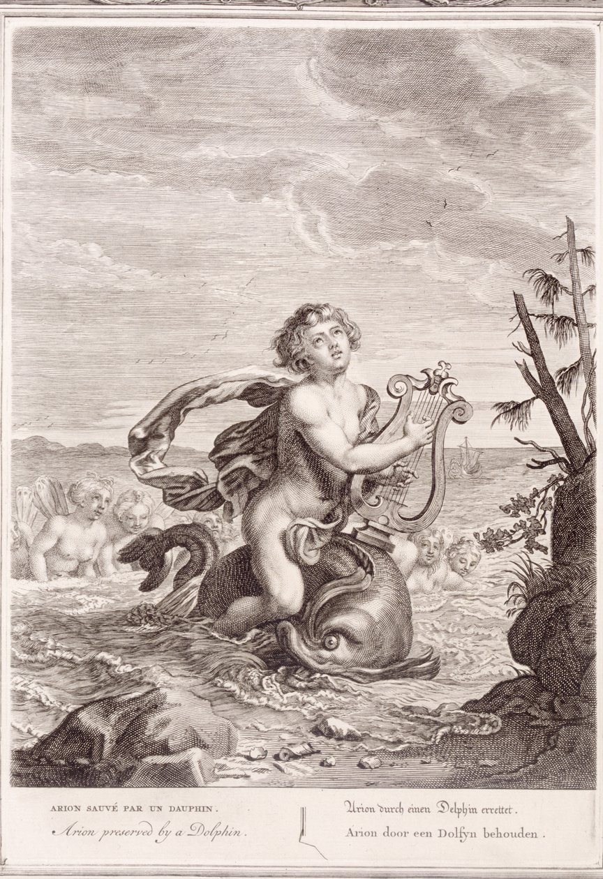 Arion Preservado por um Golfinho, 1731 de Bernard Picart