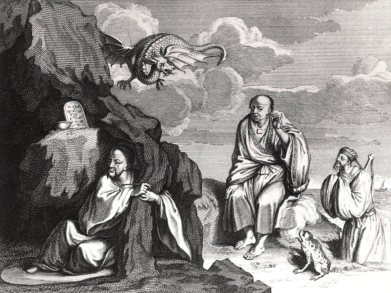 Magistas e feiticeiros chineses, ilustração de "Cerimônias e costumes religiosos de povos idólatras", publicado em Amsterdã, 1798 de Bernard Picart