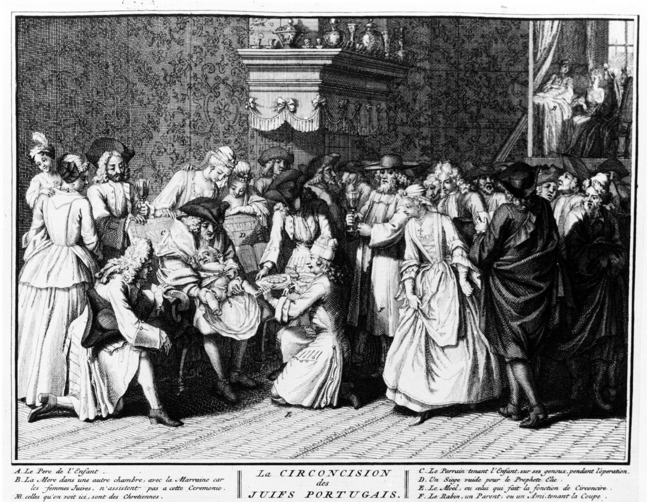 Cerimónia de circuncisão entre judeus portugueses, 1725 de Bernard Picart