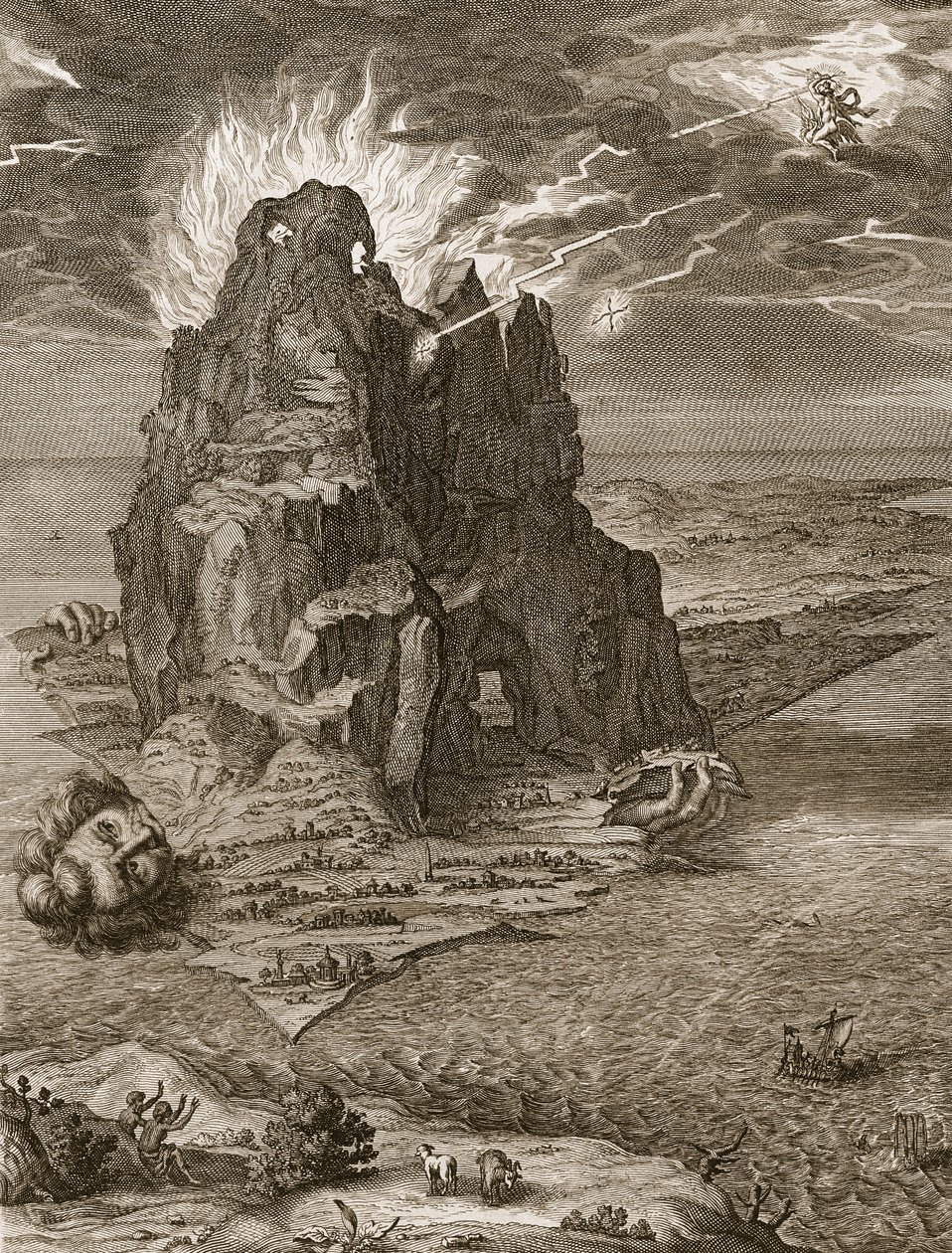 Enceladus enterrado sob o Monte Etna, 1731 de Bernard Picart