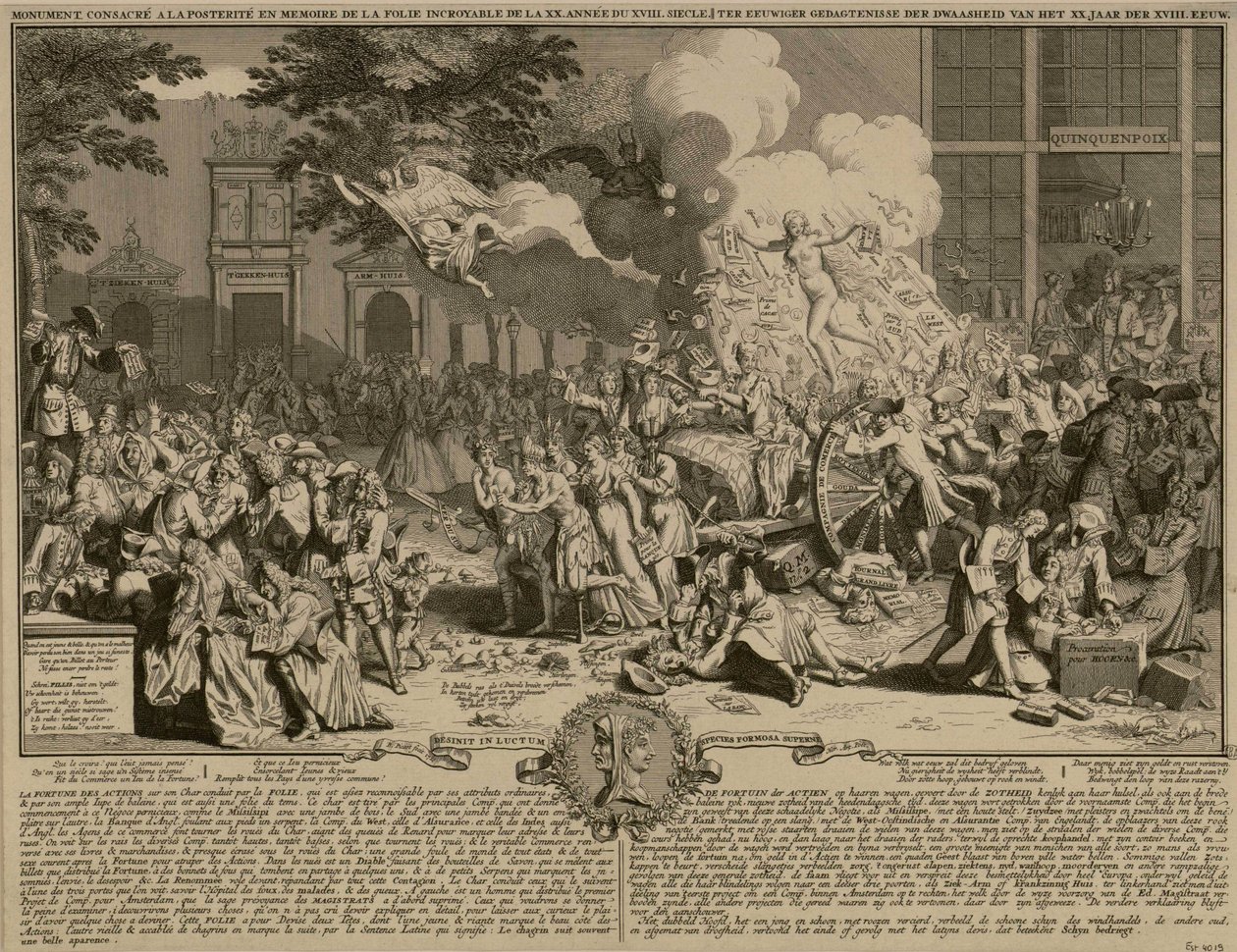 Impressão de sátira sobre o funcionamento do sistema legal e sua falência 1720 de Bernard Picart