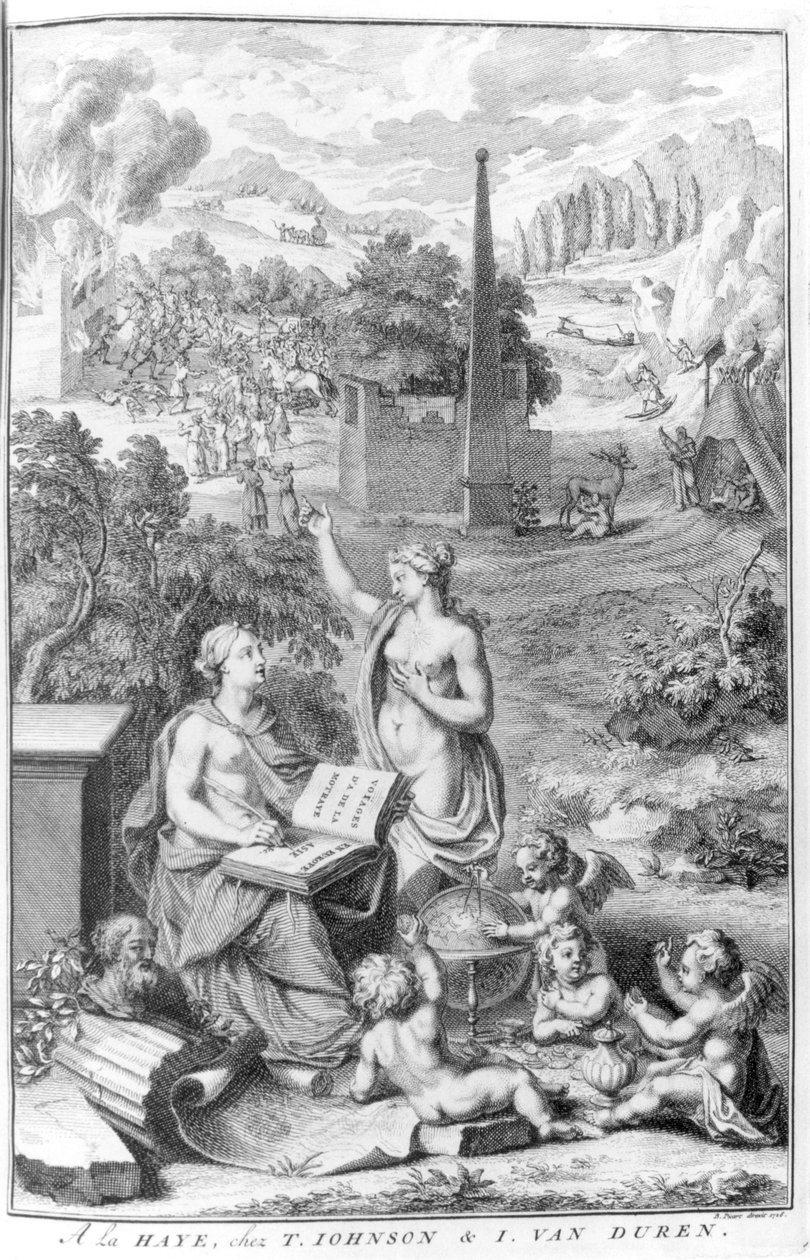 Frontispiece to &39;Travels ... na Europa, Ásia e África&39; por Sieur de la Motraye, publicado em 1727 de Bernard Picart