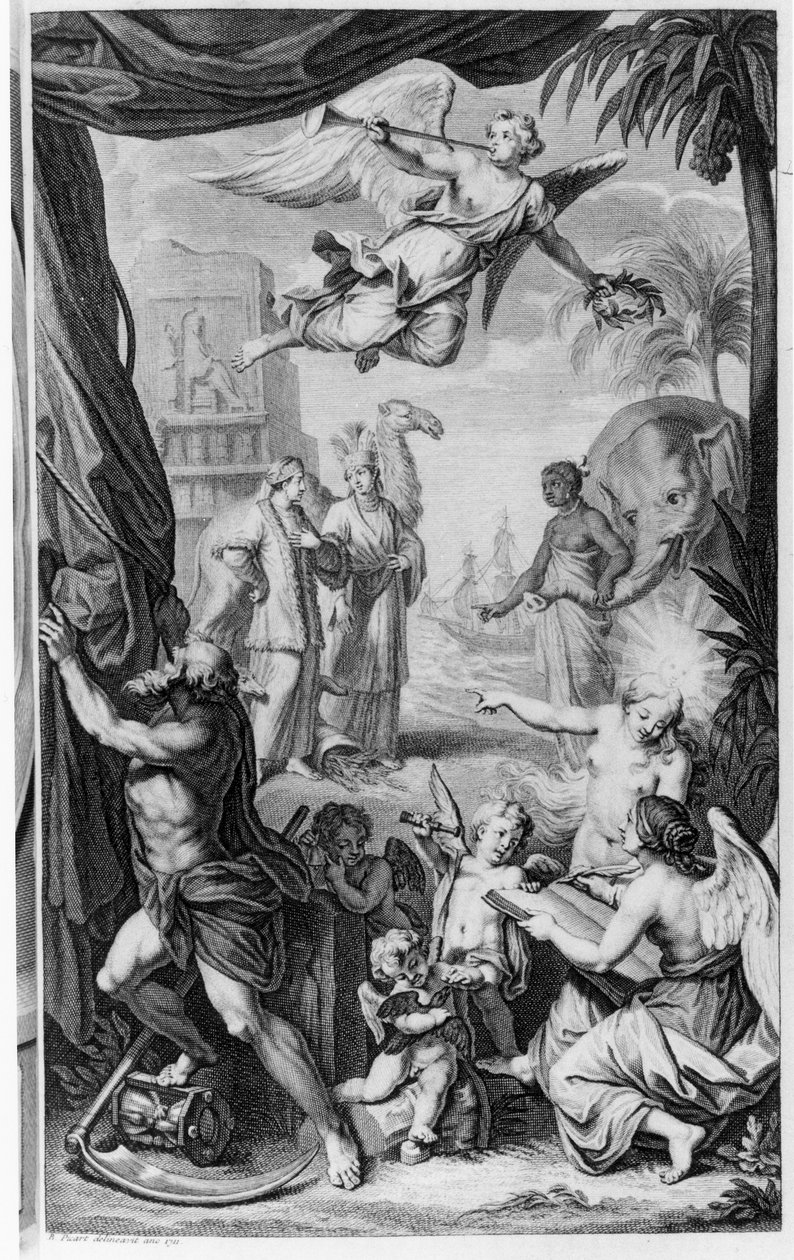 Frontispício de &39;Voyages ... de Muscovie, na Pérsia e nas Índias Orientais&39; de Cornelis de Bruijn (c.1652-c.1727) primeira edição francesa, 1718 de Bernard Picart