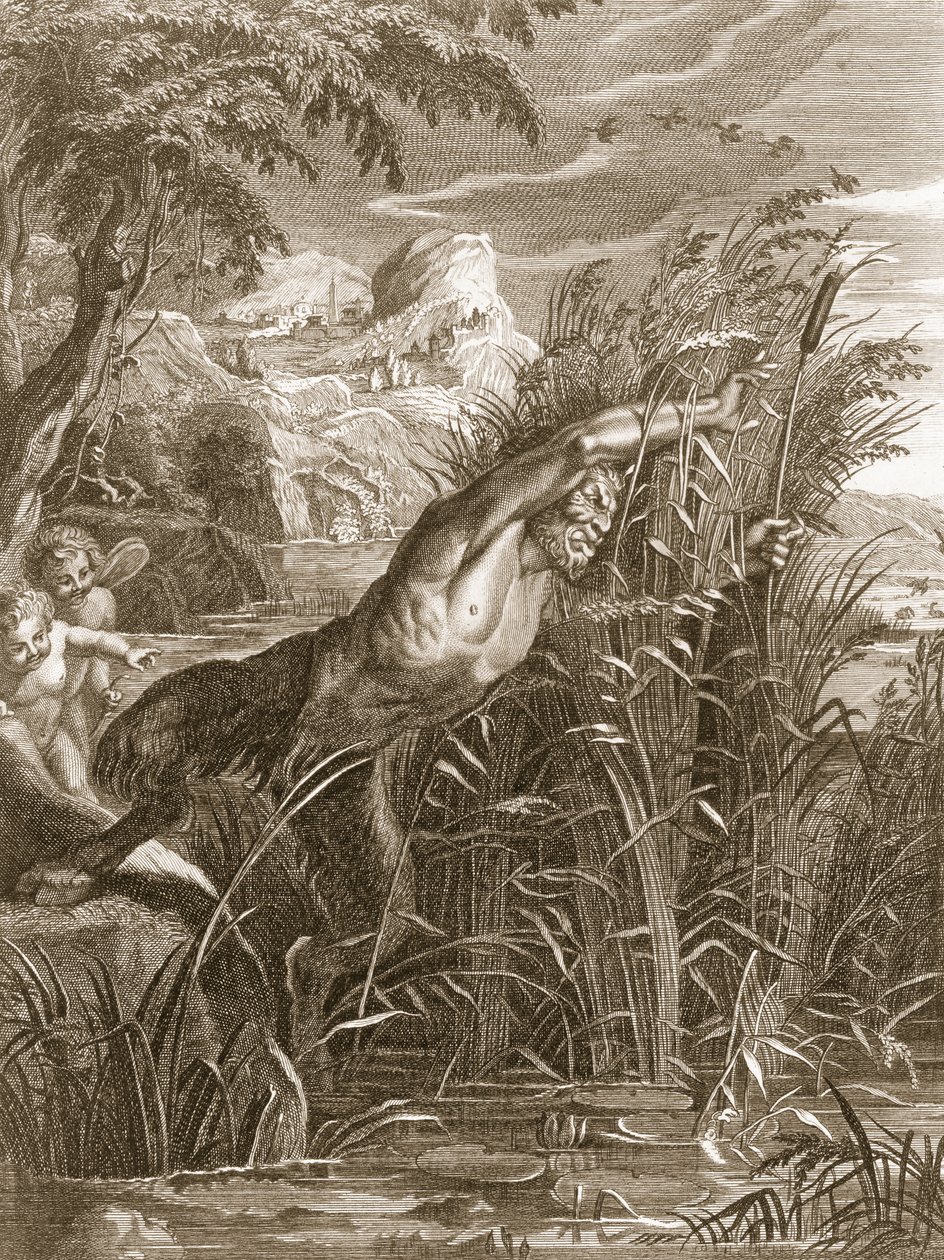 Pan prossegue Syrinx: Ela é transformada em um Reed, 1731 de Bernard Picart