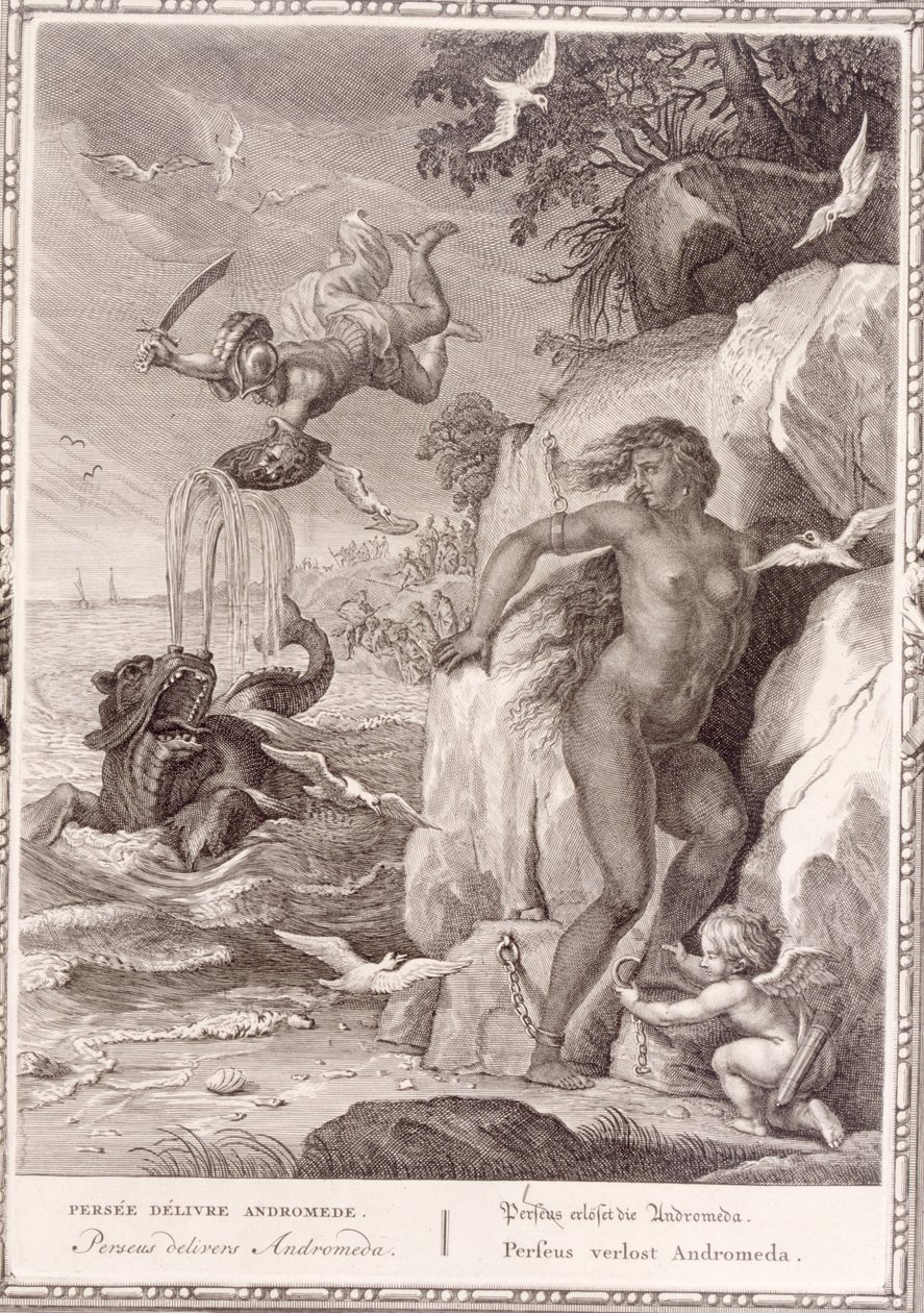 Perseu entrega Andromeda do monstro marinho, 1731 de Bernard Picart