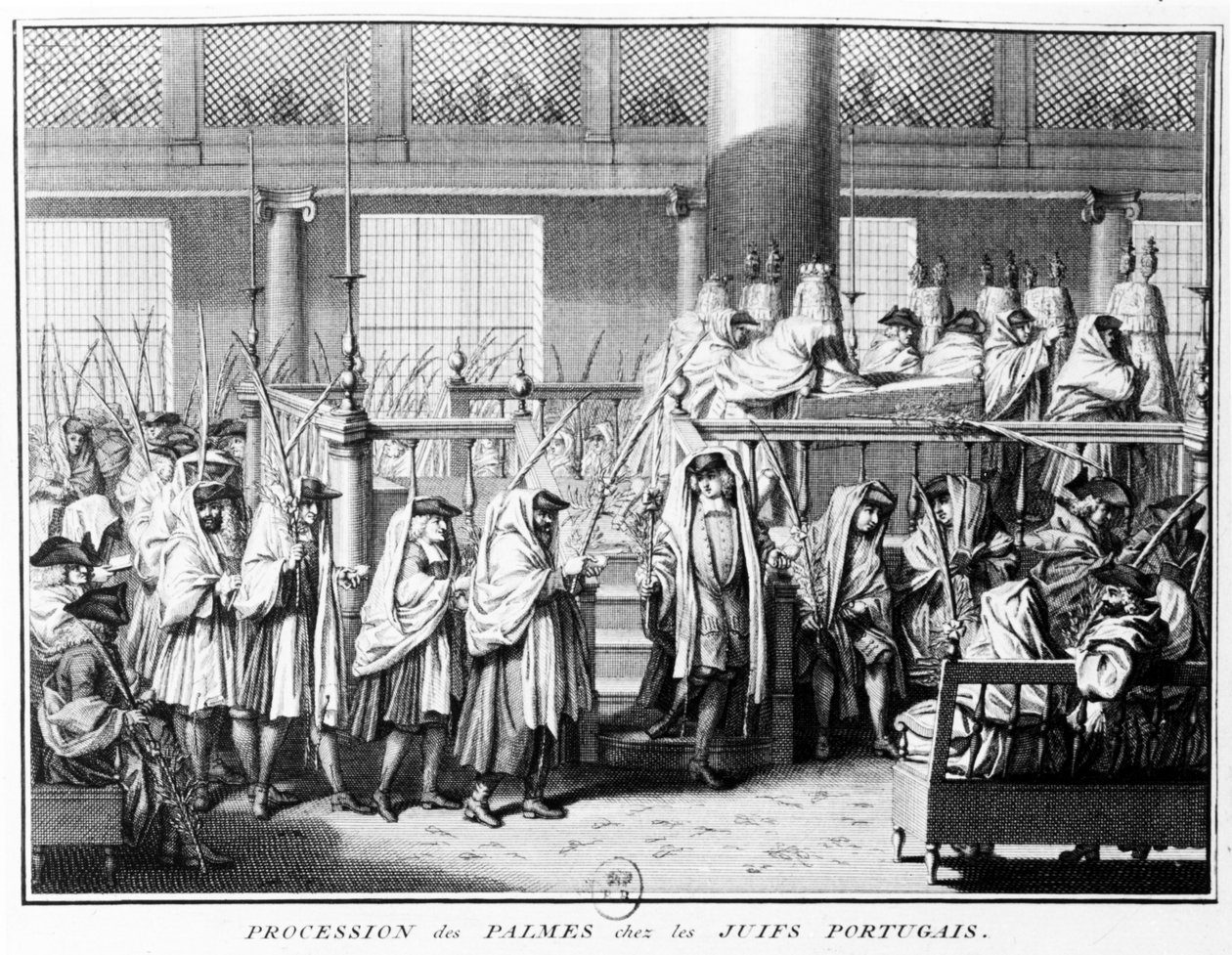 Procissão de palmeiras (Hoschana Rabah) durante o Festival dos Tabernáculos entre os judeus portugueses, 1725 de Bernard Picart