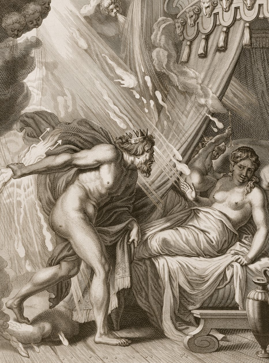 Semele é consumido pelo fogo de Júpiter, 1731 de Bernard Picart