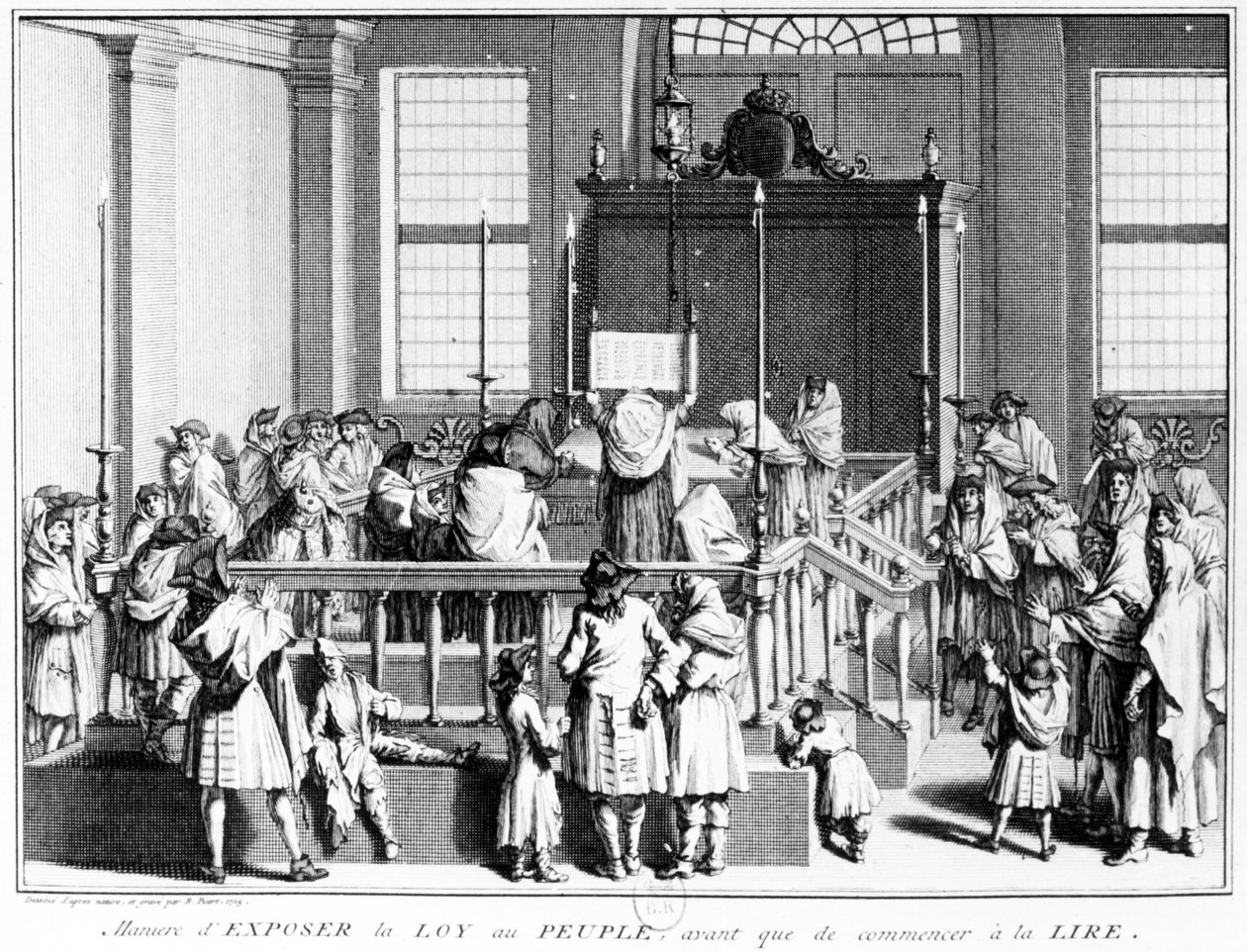 Mostrando a Lei para as pessoas na sinagoga antes de começar a leitura, 1725 de Bernard Picart
