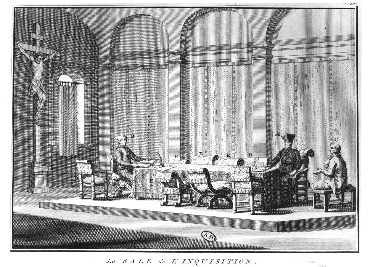 A Sala da Inquisição Romana, 1722 de Bernard Picart