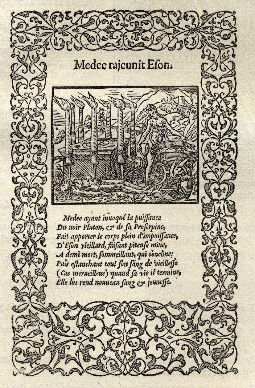 Medea rejuvenesce Eson, de "Um catálogo de uma coleção de gravuras, gravuras e xilogravuras", de Richard Fisher, publicado em 1879 de Bernard Salomon