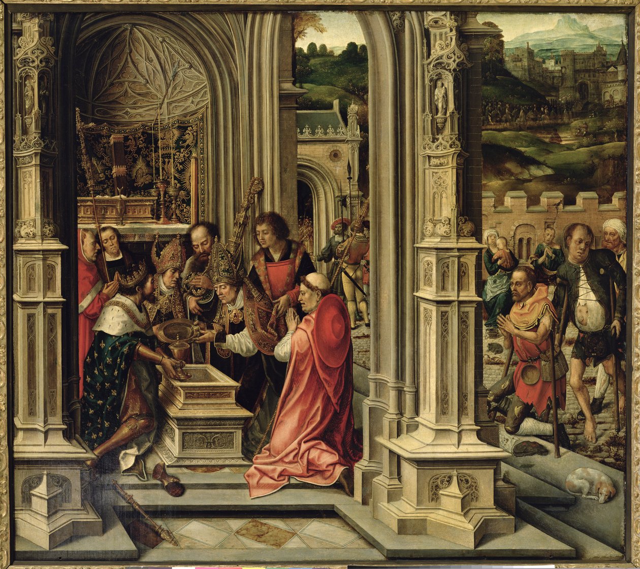 Carlos Magno (742-814) Colocando as relíquias de Cristo na capela de Aix-la-Chapelle de Bernard van Orley