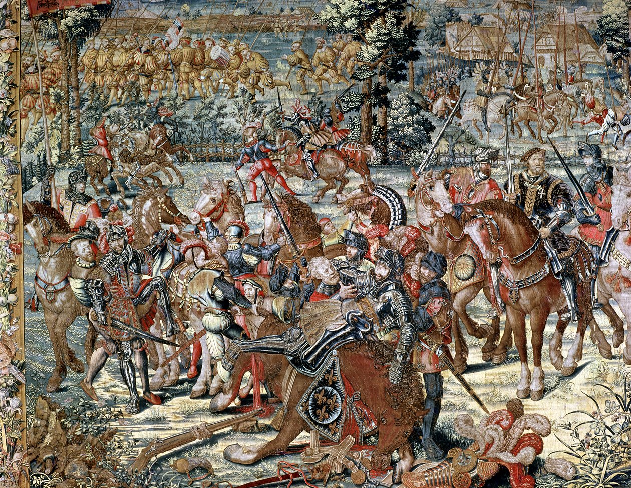 A Batalha de Pavia A captura de François I (1494-1547) 24 de fevereiro de 1525 (tapeçaria) de Bernard van Orley