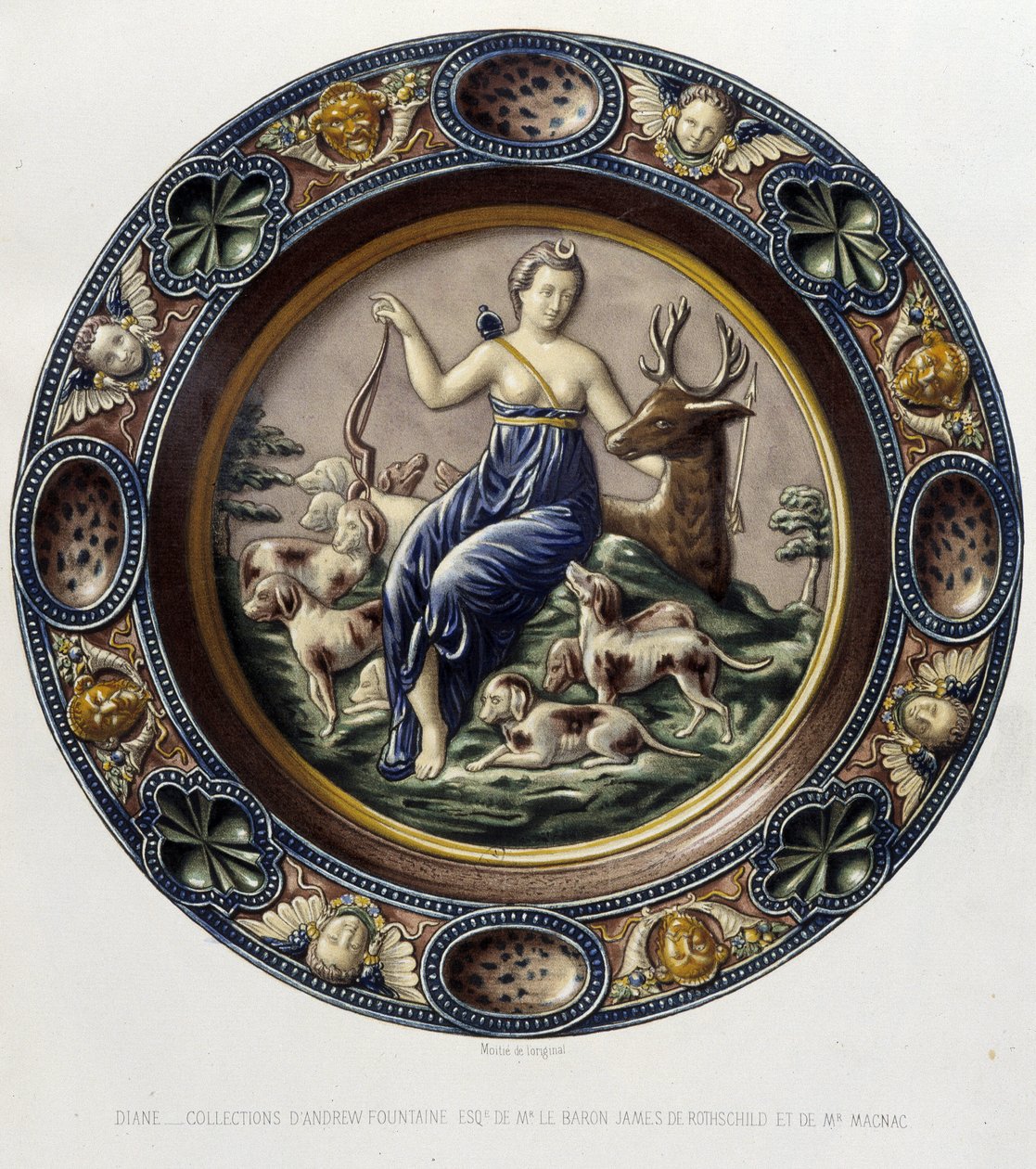 Diane (Artemis) chasseresse - Plat céramique, em "The work of Bernard Palissy" de C. Delange e C. Borneman, Paris de Bernard (after) Palissy