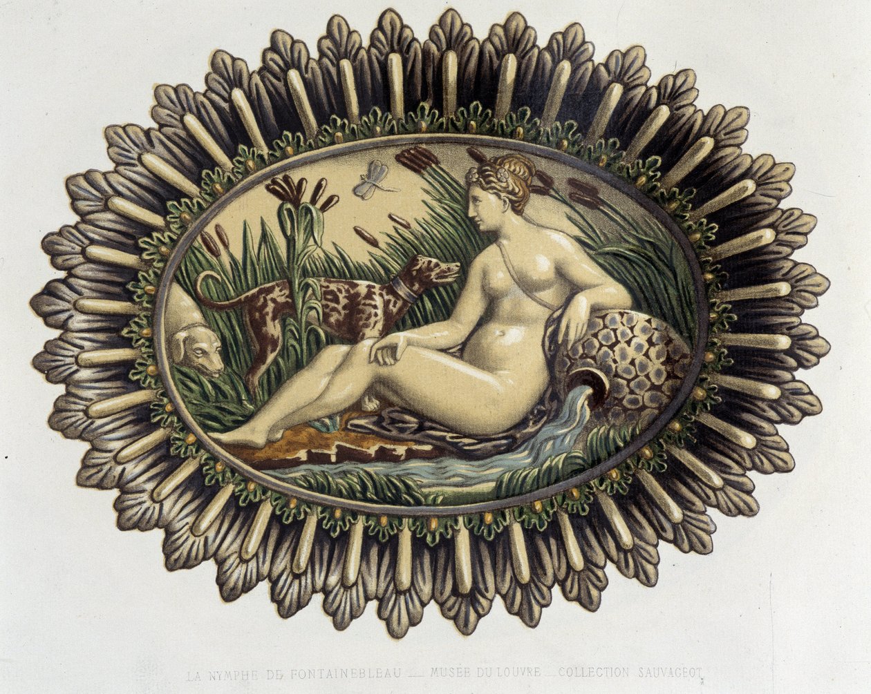La ninfa de Fontainebleau - Plat céramique, em "The work of Bernard Palissy" de C. Delange e C. Borneman, Paris de Bernard (after) Palissy