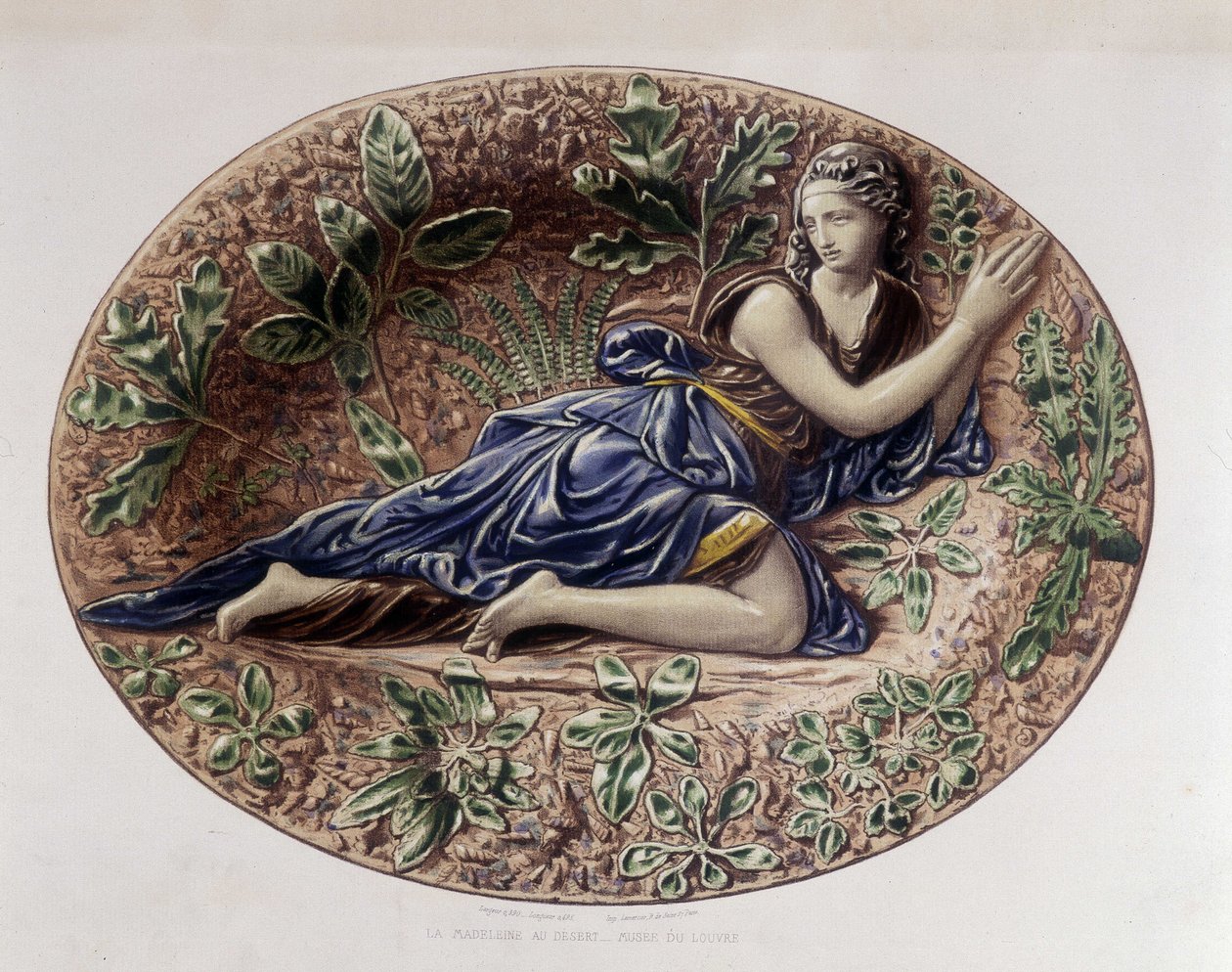 Madeleine au désert - Prato cerâmico, em "A obra de Bernard Palissy" de C. Delange e C. Borneman, Paris de Bernard (after) Palissy