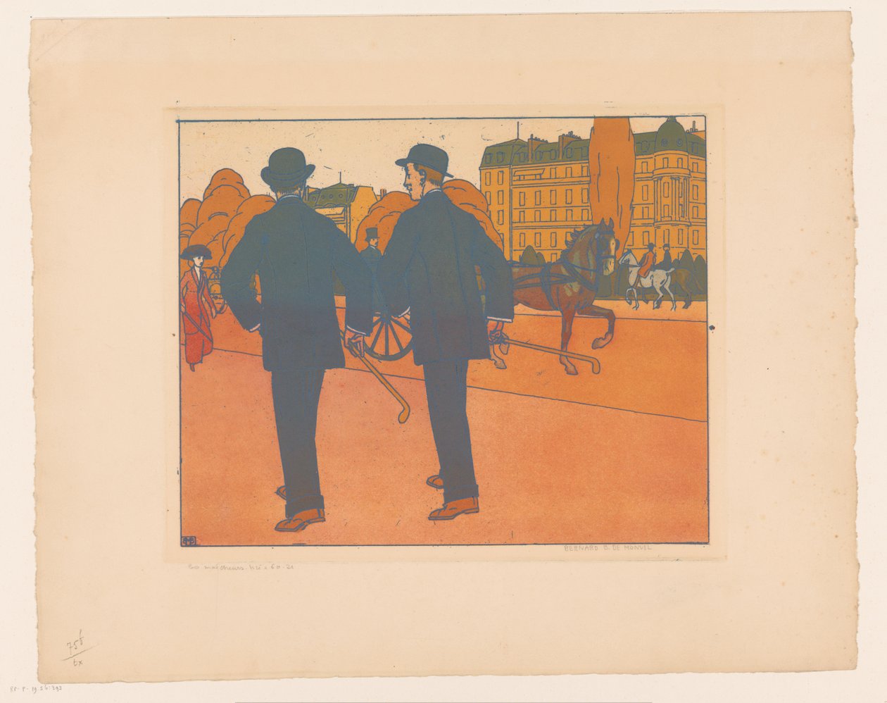 Dois homens andando com chapéus-coco Les Marcheurs de Bernard Boutet de Monvel