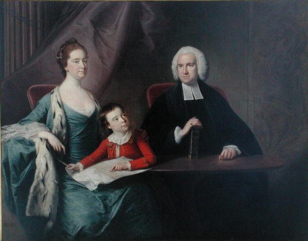 Retrato do Rev. John Fountayne (1741-1802) de Melton-on-the-Hill, sua Esposa, Ann e seu Filho, Thomas, no início da década de 1760 (óleo sobre tela) de Bernard Downes