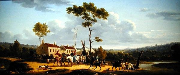 Viajantes a cavalo numa paisagem (óleo sobre tela) de Bernard Edouard Swebach