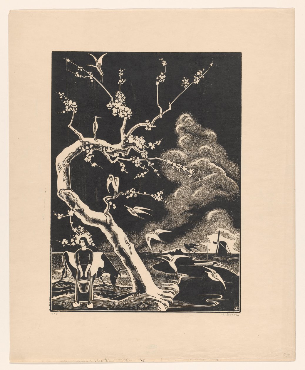 Árvore com garças de Bernard Essers (signed by artist)