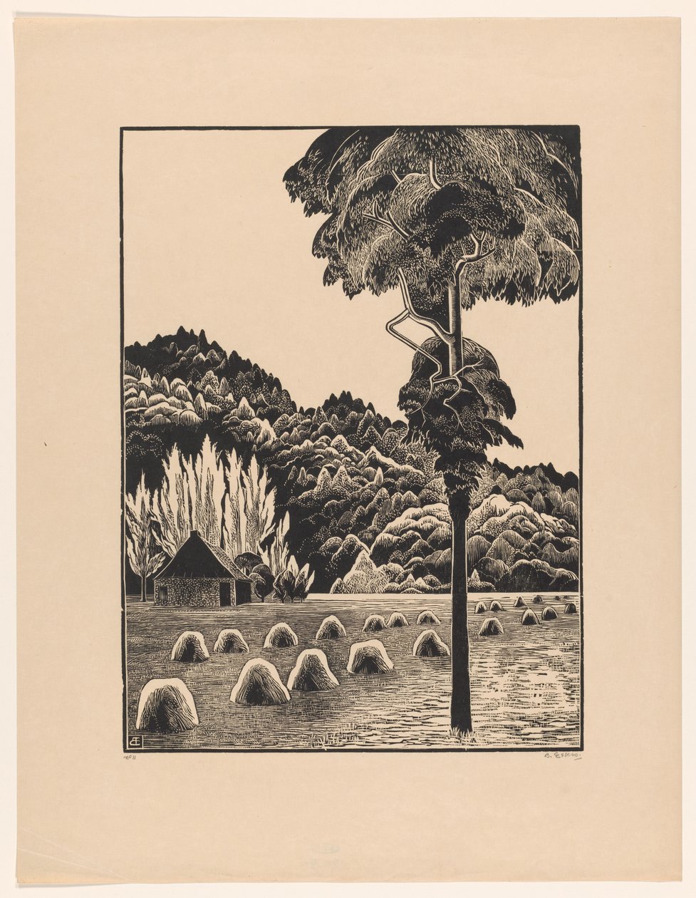 Paisagem dunar com tremonhas de feno de Bernard Essers (signed by artist)