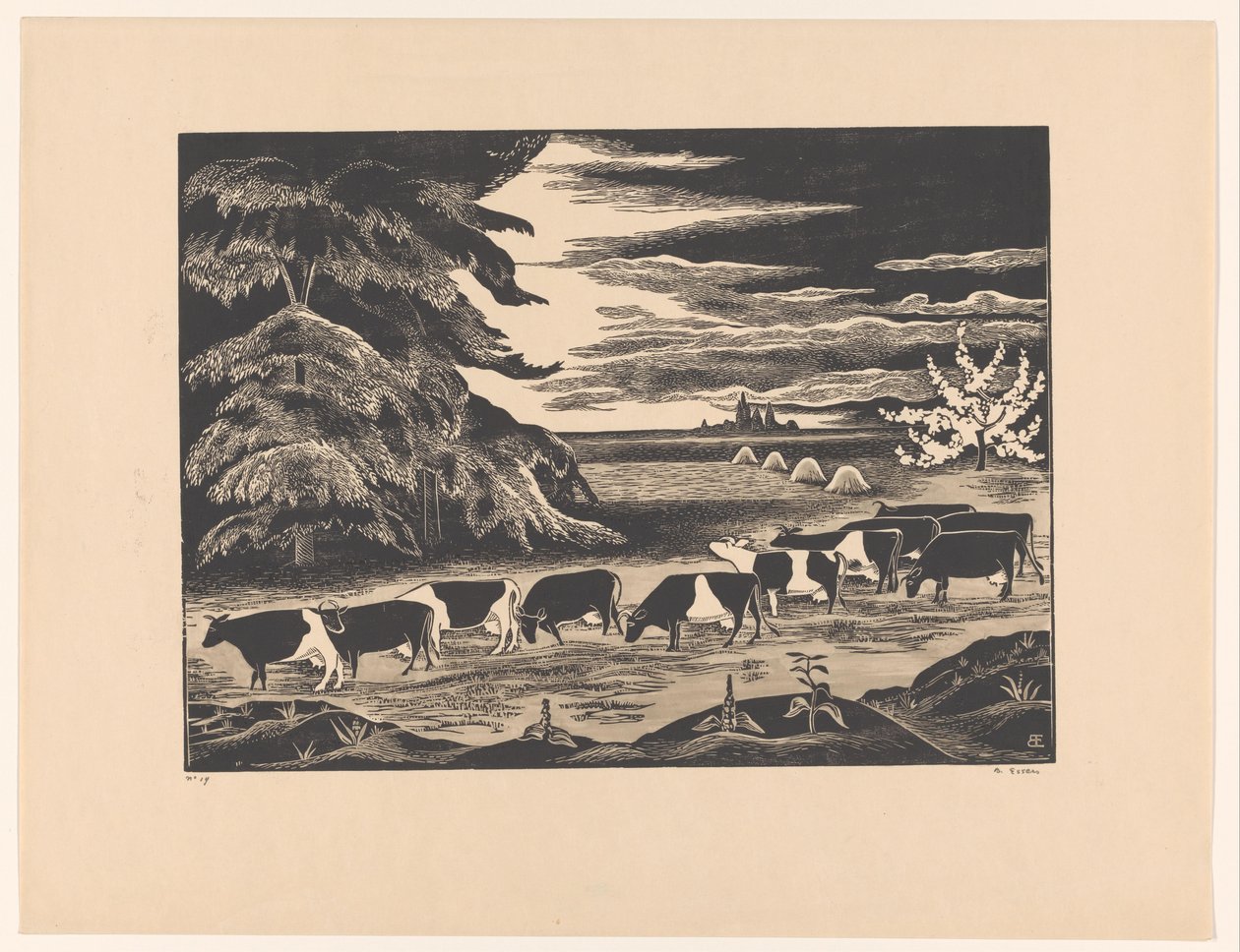 Vacas numa paisagem de Bernard Essers (signed by artist)