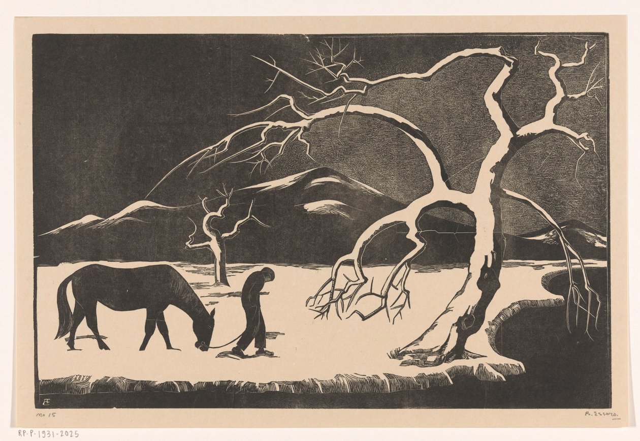 Homem com cavalo na neve de Bernard Essers (signed by artist)