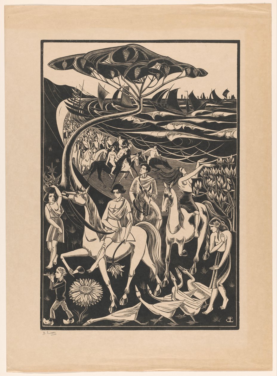 Desfile de cavaleiros na praia de Bernard Essers (signed by artist)