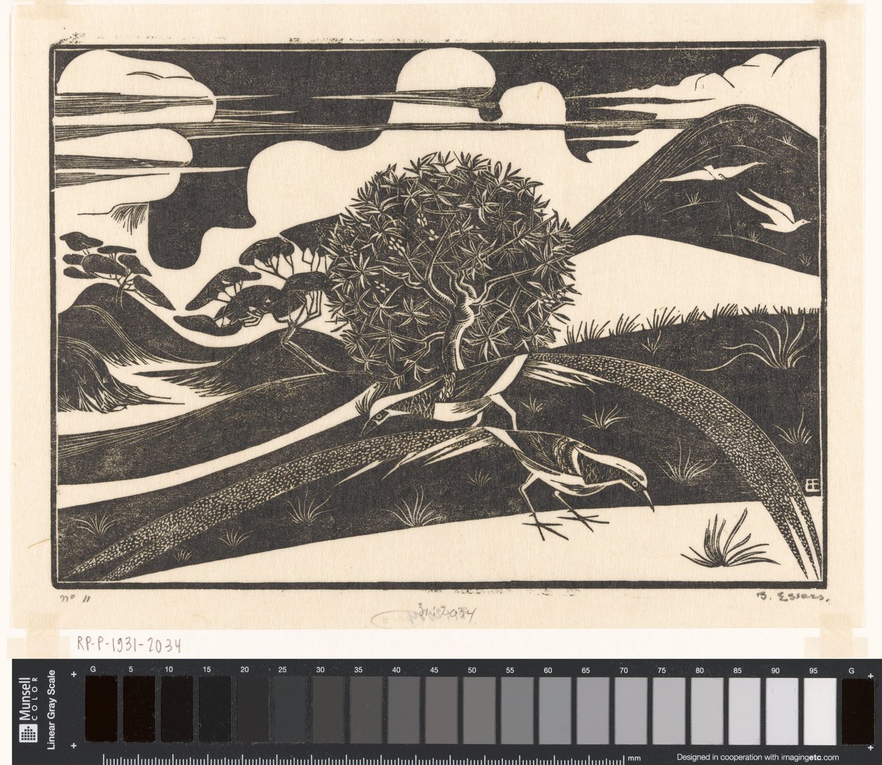 Dois faisões em uma paisagem montanhosa de Bernard Essers (signed by artist)