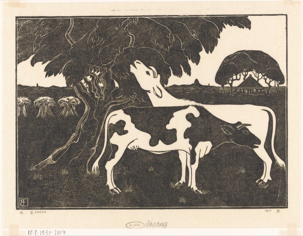 Duas vacas por uma árvore de Bernard Essers (signed by artist)