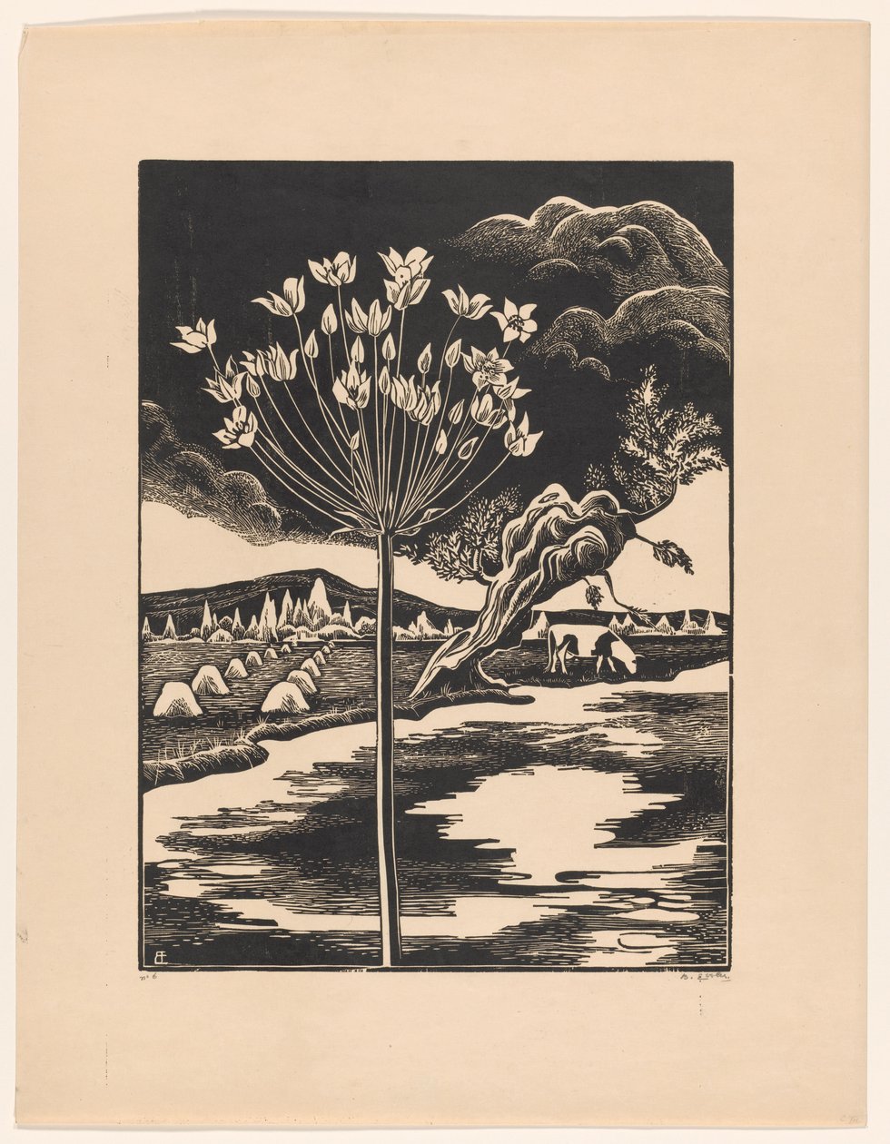 Flor de cisne numa paisagem de Bernard Essers (signed by artist)