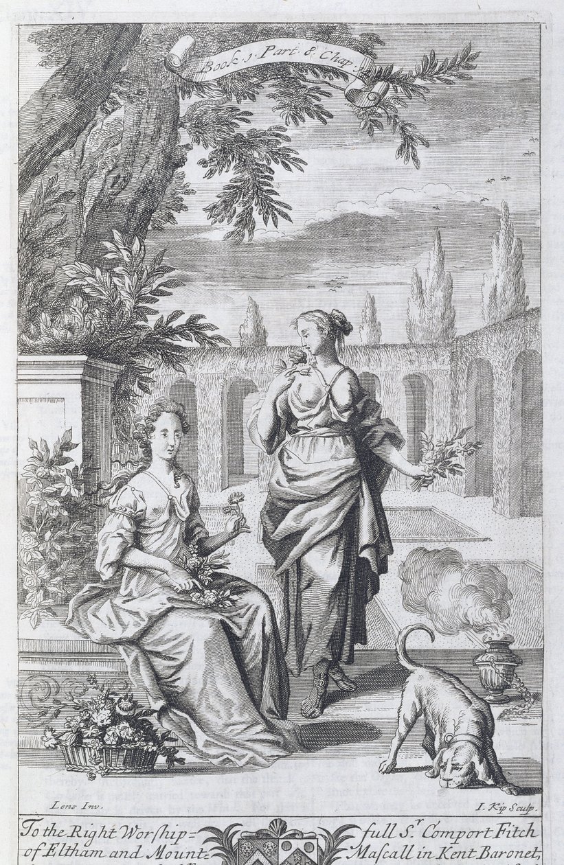 Ética do olfato, ilustração do livro 1, parte 8, capítulo 14 de &39;Os Princípios da Filosofia&39;, de Anthony Le Grand, gravada por Johannes Kip (165253-1722), 1694 de Bernard III Lens