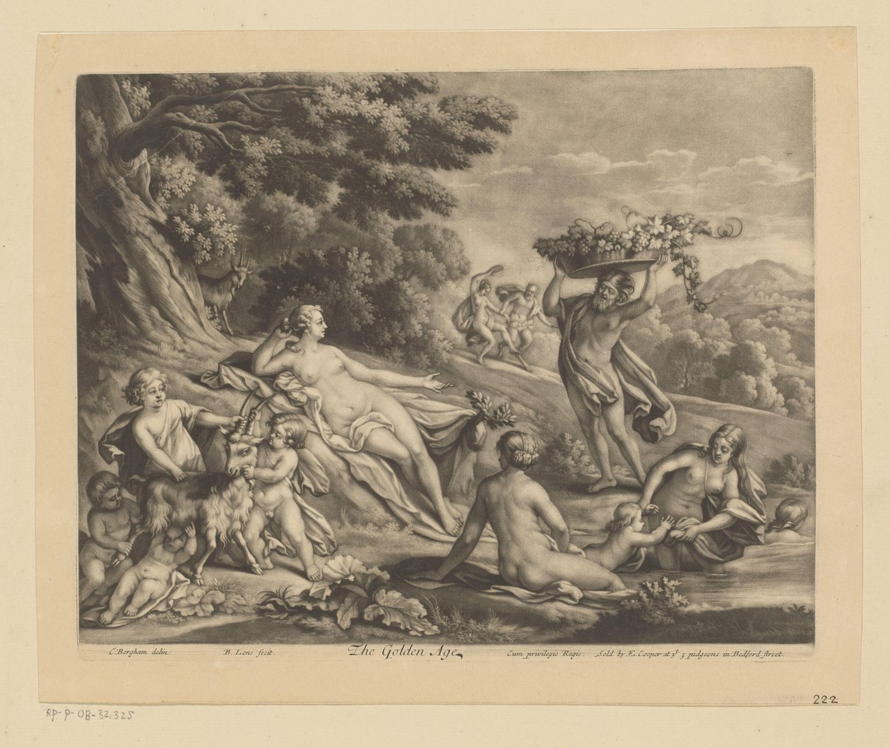 Figuras seminuas e cabras em uma paisagem A Idade de Ouro (título no objeto) de Bernard Lens (II)