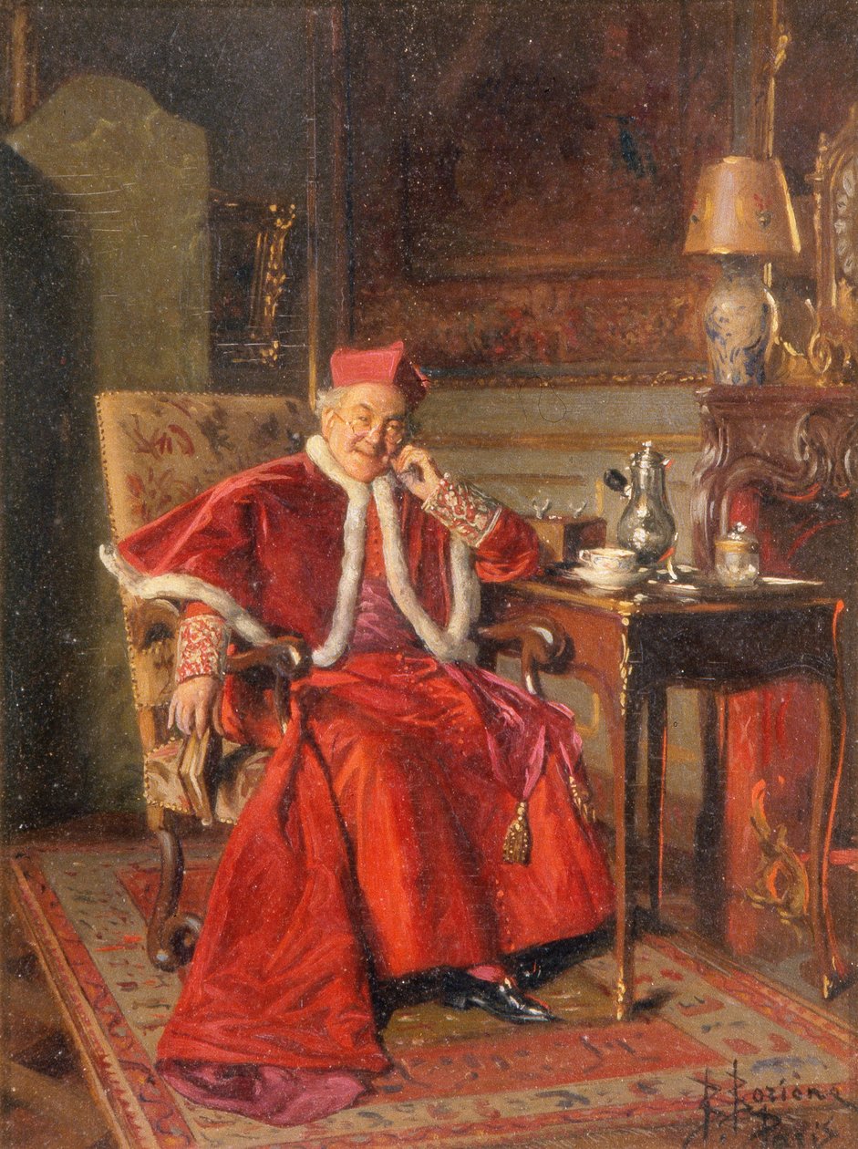 Cardeal ao café, c.1895 (óleo sobre tábua) de Bernard Louis Borione