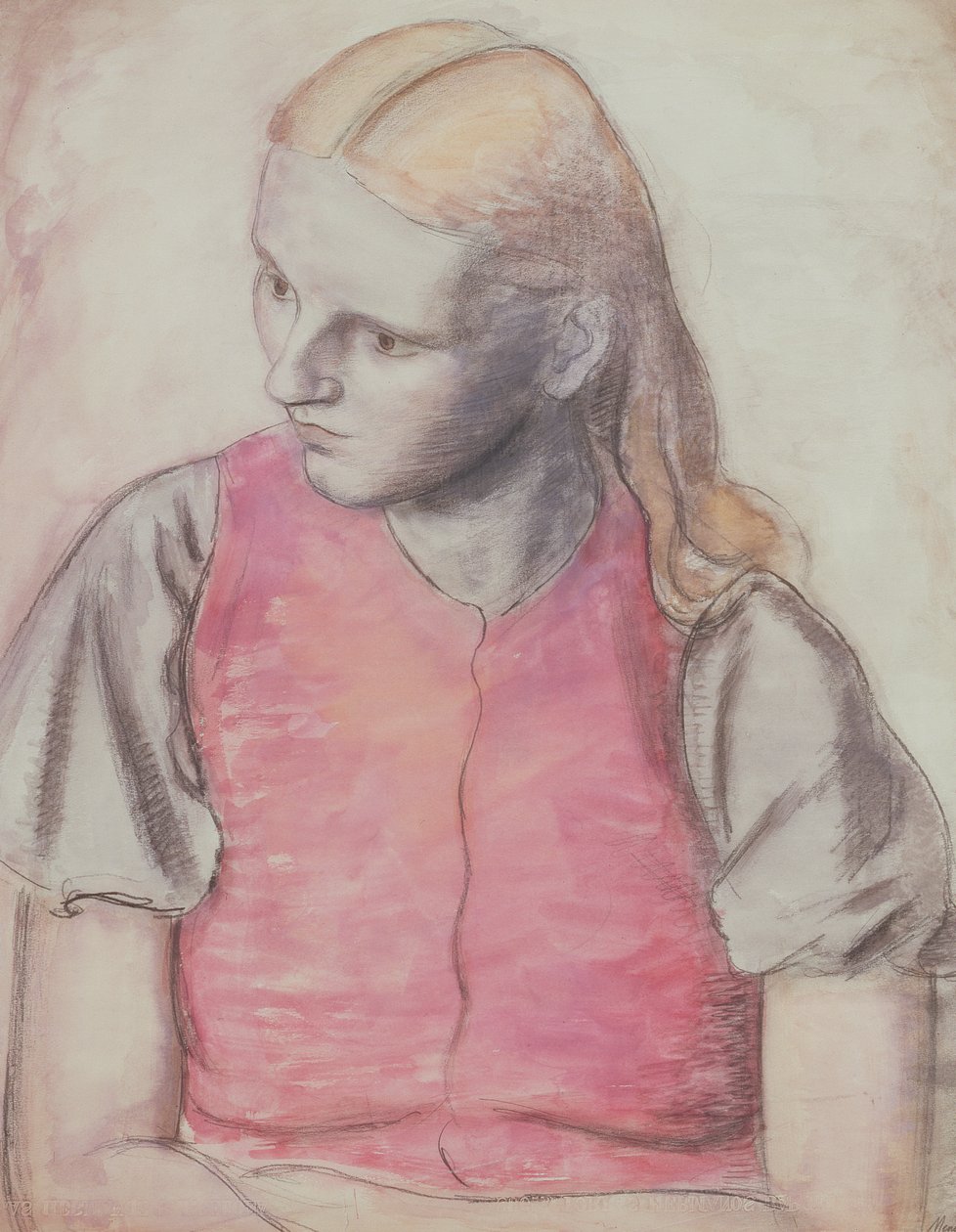 Retrato da mulher do artista, c.1926 (lápis e aguarela) de Bernard Meninsky