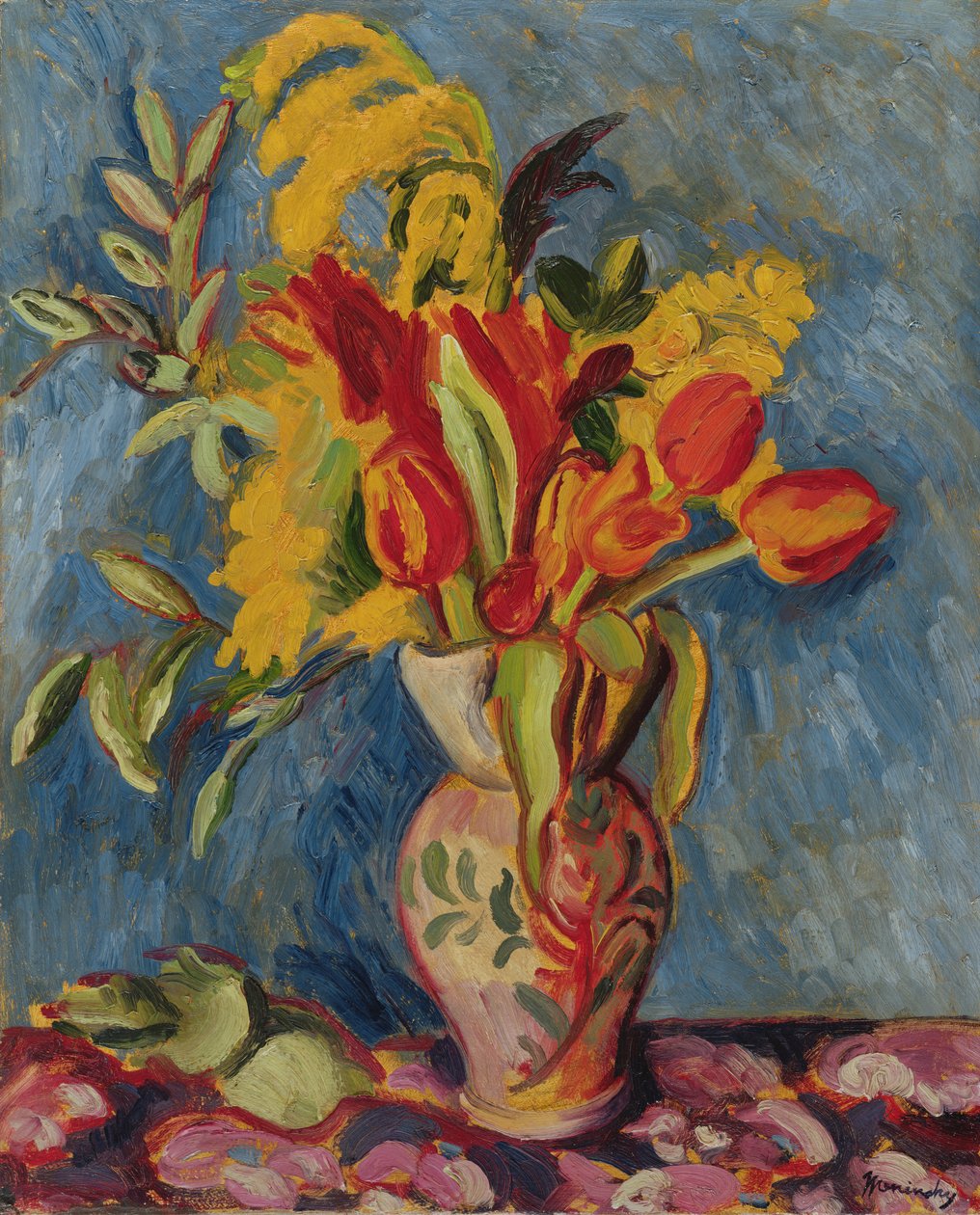 Still Life with Flowers in a Jug, c.1920 (óleo sobre tela) de Bernard Meninsky