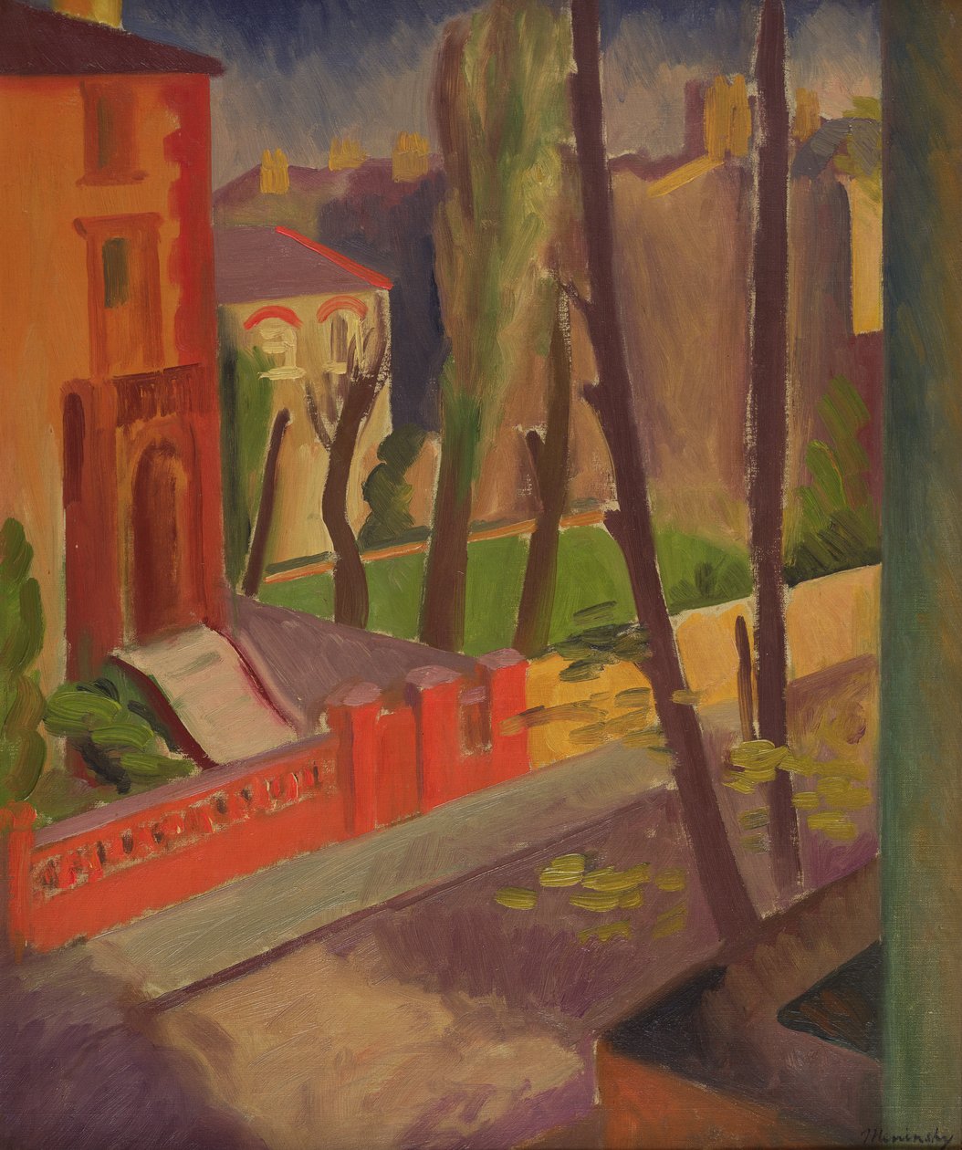 Rua forrada de árvores (óleo sobre tela) de Bernard Meninsky