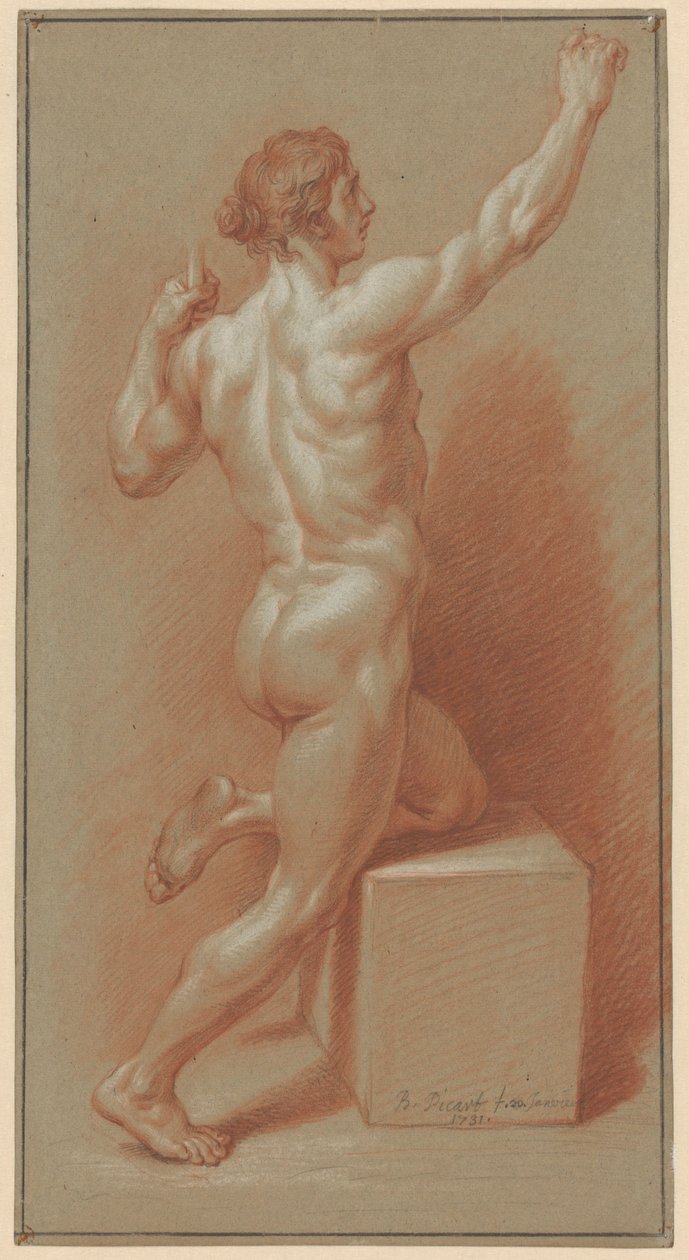 Homem nu, apoiando-se no joelho esquerdo de Bernard Picart (signed by artist)