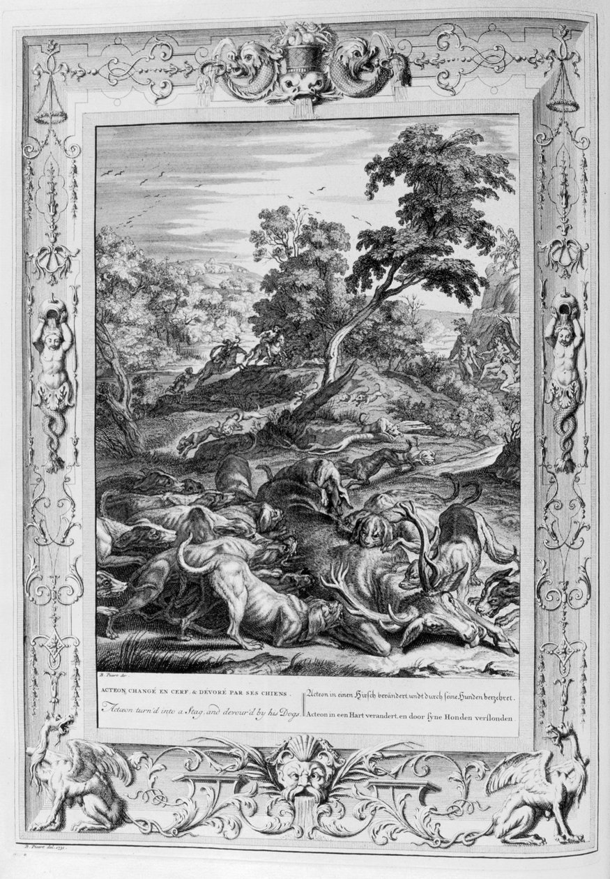 Acteon devorado por cães de caça (gravura) de Bernard Picart