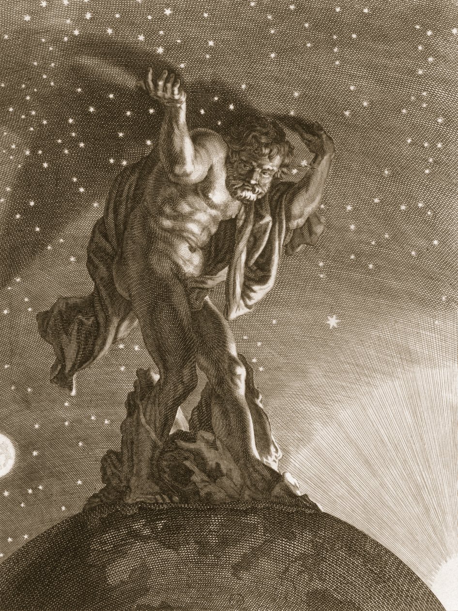 Atlas apóia o céu em seus ombros, 1731 de Bernard Picart