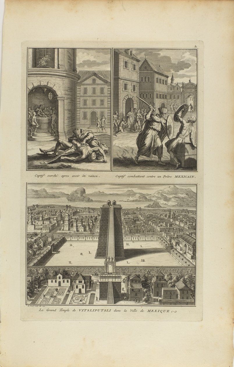 Cativo esfolado.../Cativo em luta/Grande Templo de Vitzliputsli de Bernard Picart