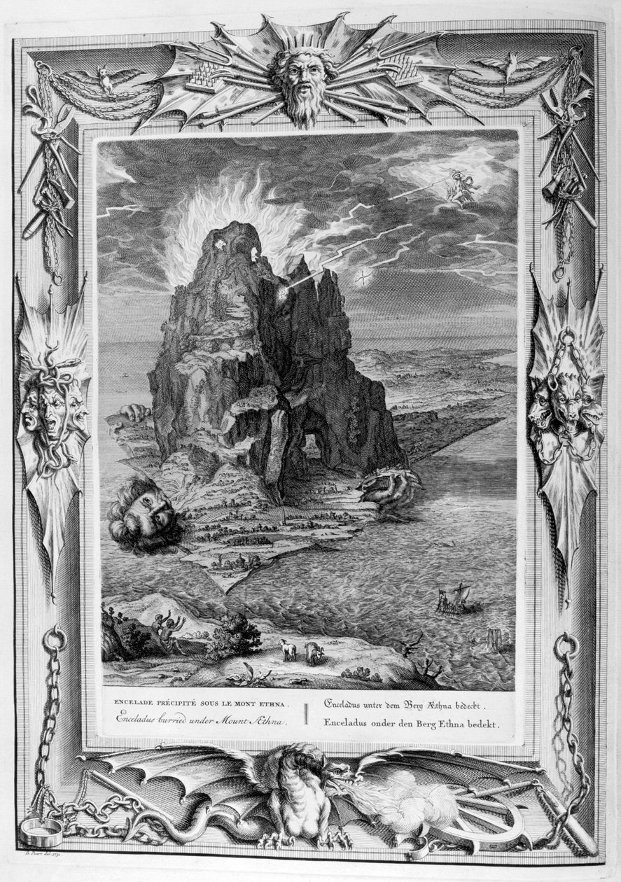 Encélado enterrado sob o Monte Etna, 1733 de Bernard Picart