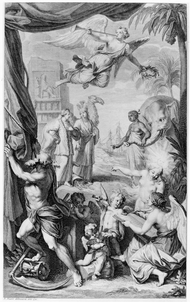 Frontispiece to Travels ... por Muscovy, na Pérsia, e nas Índias Orientais, 1718 de Bernard Picart