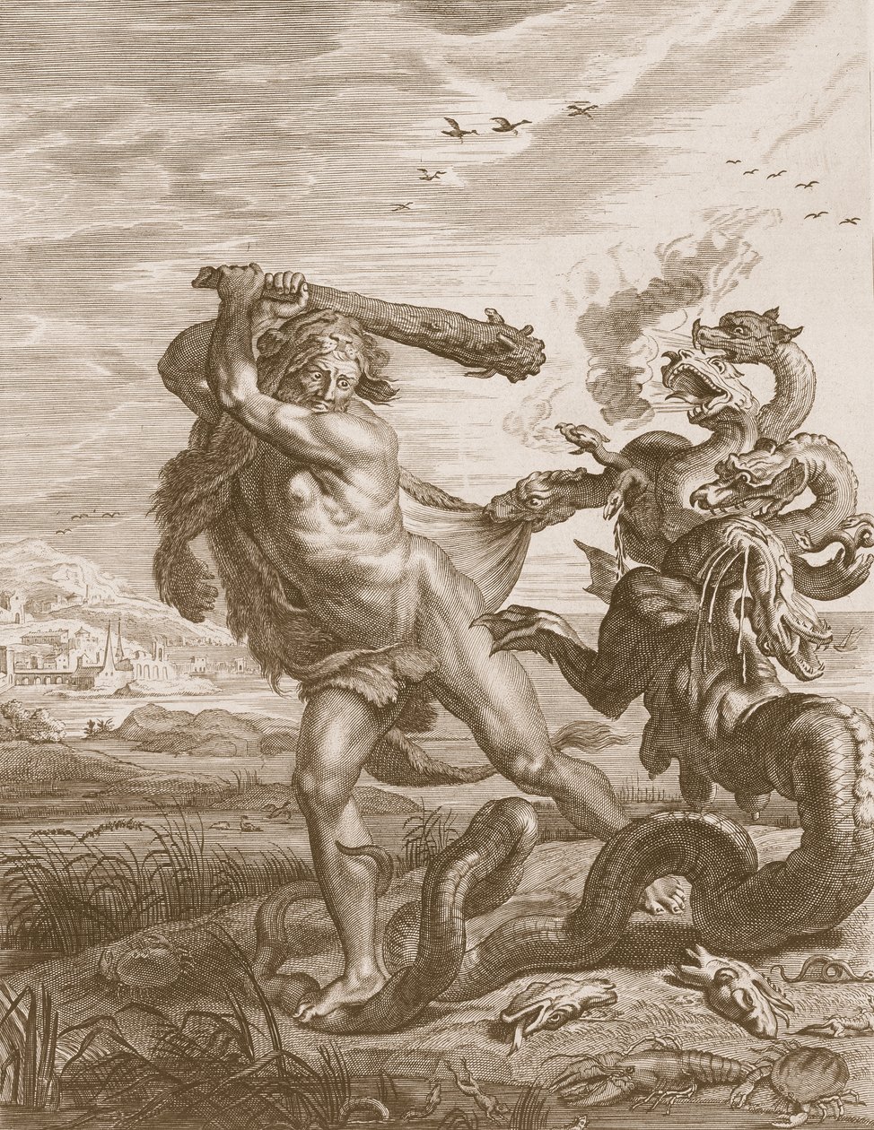 Hércules luta contra a Hidra de Lernian, 1731 de Bernard Picart