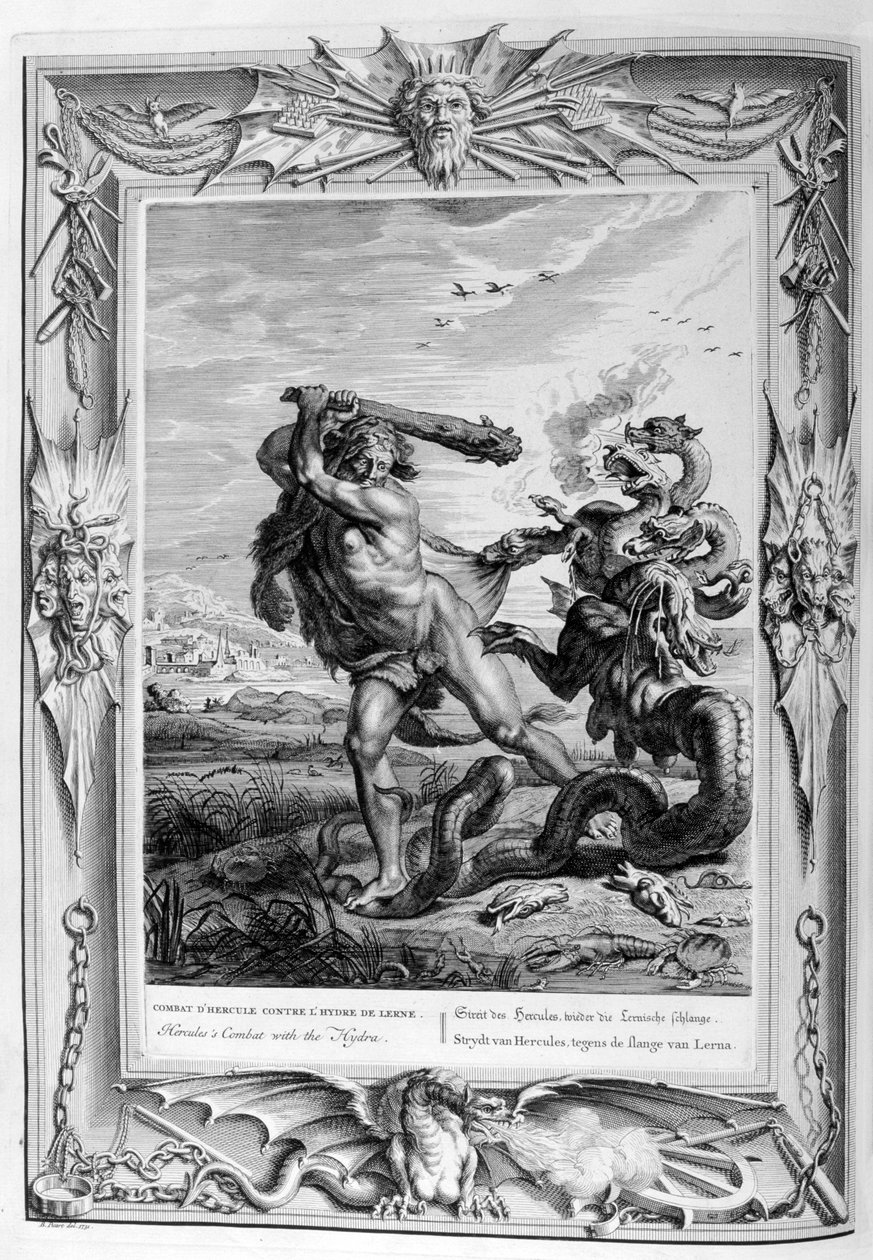 Hércules luta contra a hidra de Lernian, 1733 de Bernard Picart