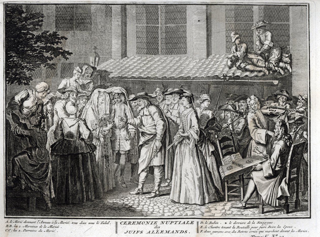Casamento judeu na comunidade judaica alemã Gravura de "Illustration de ceremonies et customs religieuses de les peuples du monde" de Bernard Picart (1723-1743) 1819 Coleção particular de Bernard Picart
