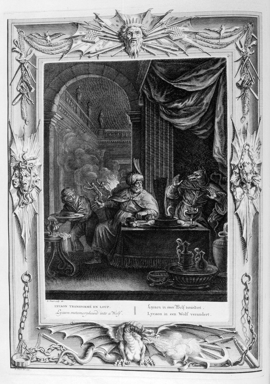 Lycaon metamorfoseou em um lobo, 1733 de Bernard Picart